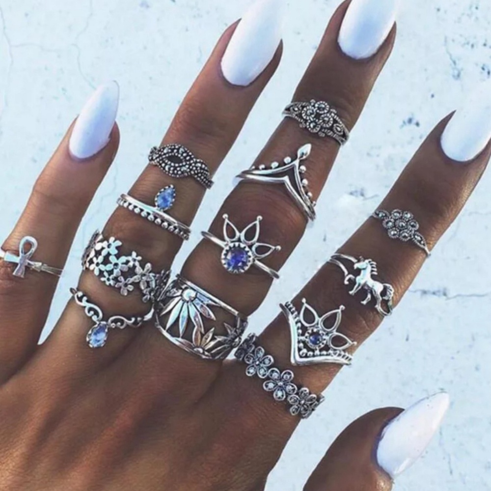 13 Boho Midi Ring set